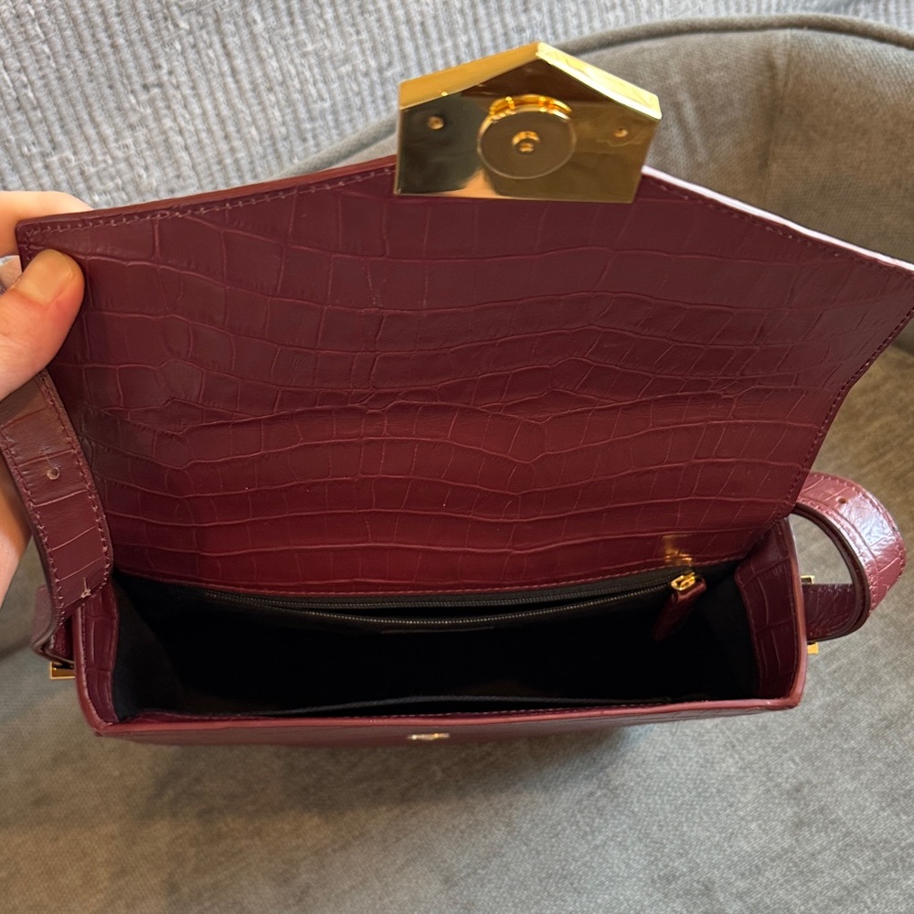 DeMellier London Croc-Embossed Crossbody Bag in Burgundy - Picture 8 of 16